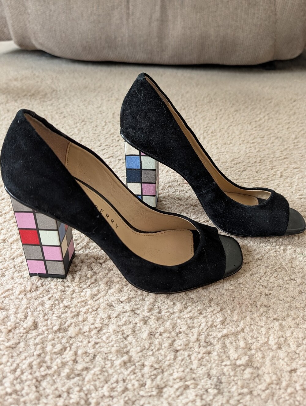 Katy Perry Black Suede Rubic Cube Inspired Block Heels